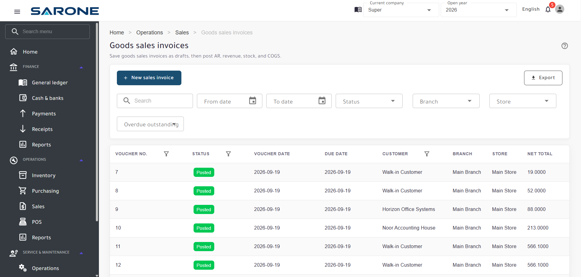 SARONE goods sales invoices
